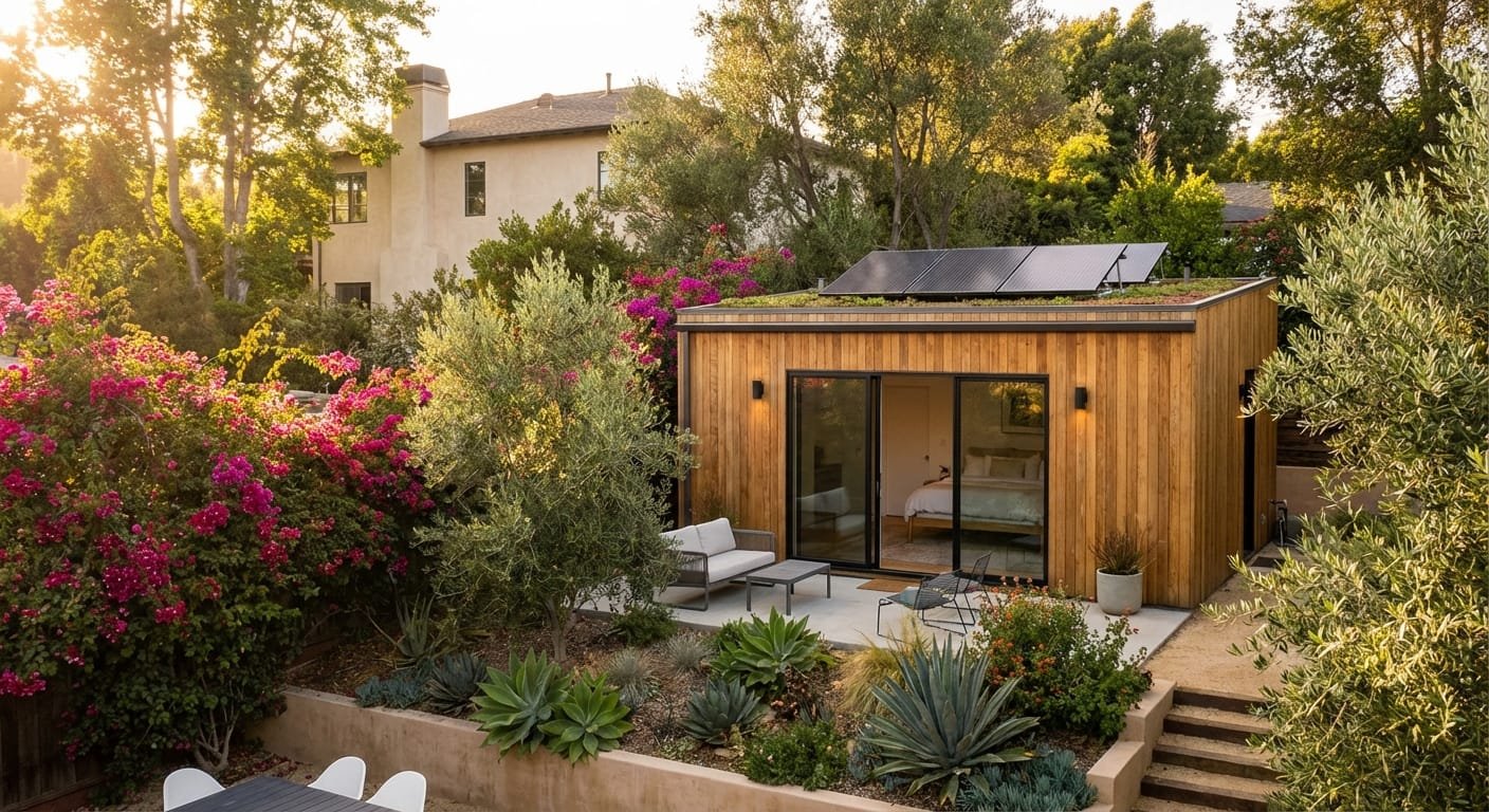 תכנון חכם של יחידת דיור בחצר אחורית המשתלבת עם הגינה