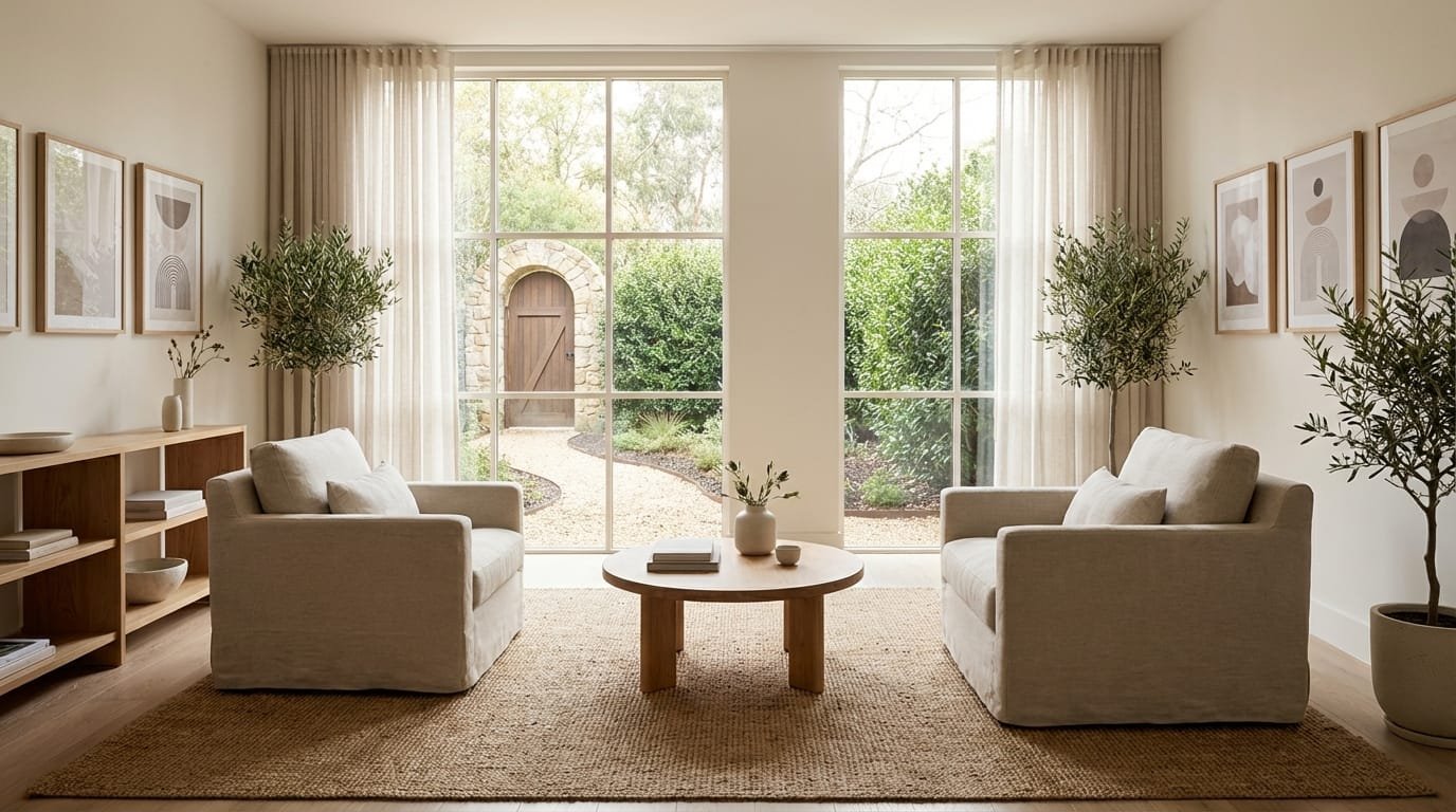 תכנון חדר עבודה למטפלים המשלב פרטיות, עם דגש על כניסה נפרדת ועיצוב מרגיע.